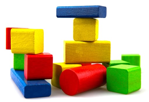 Wooden building blocks isolated on white background