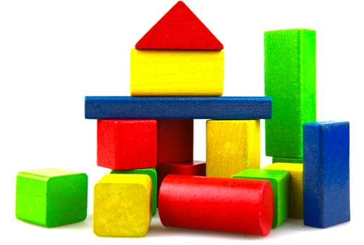 Wooden building blocks isolated on white background