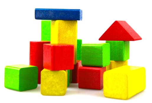 Wooden building blocks isolated on white background