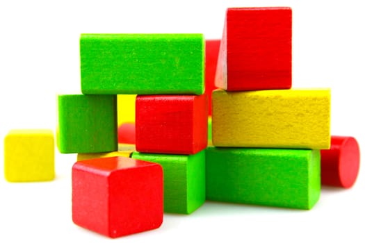 Wooden building blocks isolated on white background
