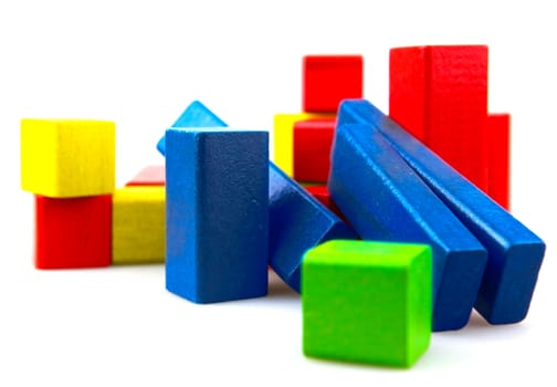 Wooden building blocks isolated on white background