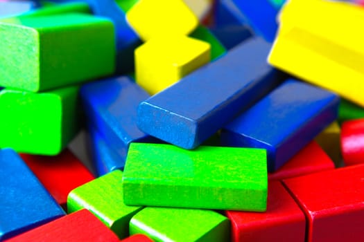 Wooden building blocks isolated on white background