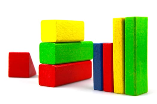 Wooden building blocks isolated on white background