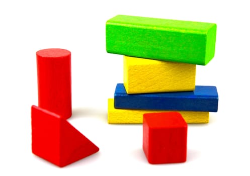 Wooden building blocks isolated on white background