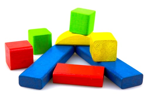 Wooden building blocks isolated on white background