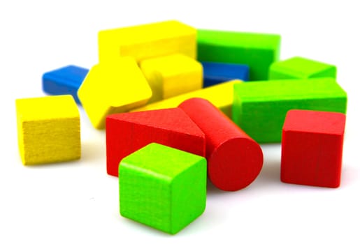 Wooden building blocks isolated on white background