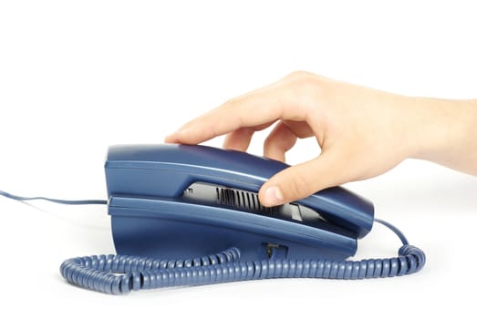 telephone receiver in hand isolated on white