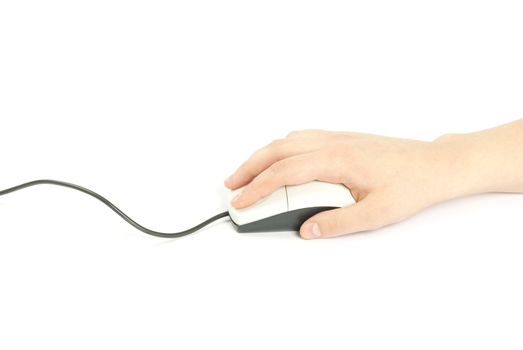  black computer mouse and hand