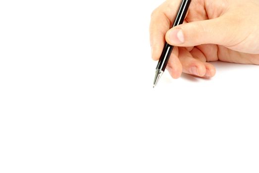 pen in woman hand isolated on white background 