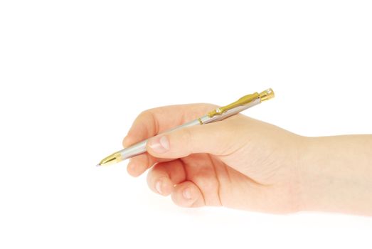 pen in woman hand isolated on white background 