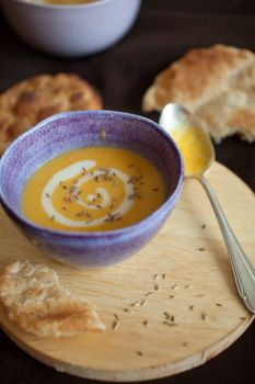 Delicious spicy carrot soup with cumin seeds