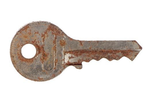 Old rusty key in isolated white background-