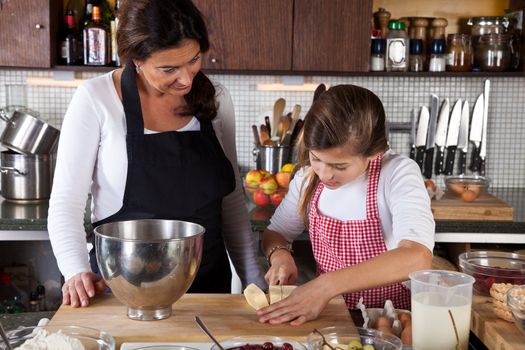 Mother and child in the kitchen baking together