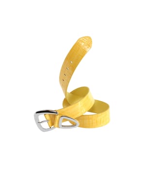 Nice yellow leather belt isolated on white background with clipping path