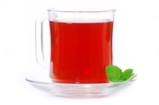 tea in cup with leaf mint 