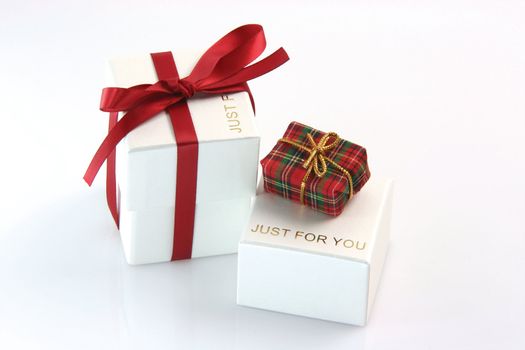 just for you gift box wrapped with red ribbon and a tiny gift box valentines day concepts