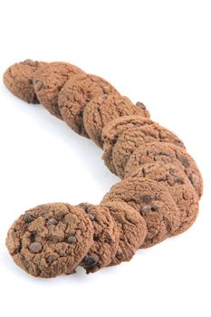 chocolate biscuits cookies isolated on white background food bakery concepts with copy space curve