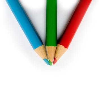 Crayons. RGB. Pencils in different color on a white background