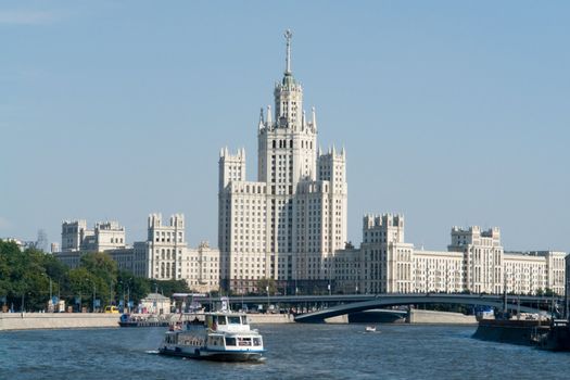 Sight at the river Moskva and a high-altitude buildingSight at the river Moskva and a high-altitude building
