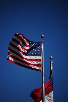 North Carolina and US Flag in the breeze