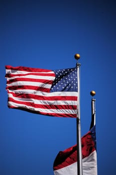 North Carolina and US Flag in the breeze