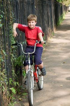 Boy on a bicycle in a summer park