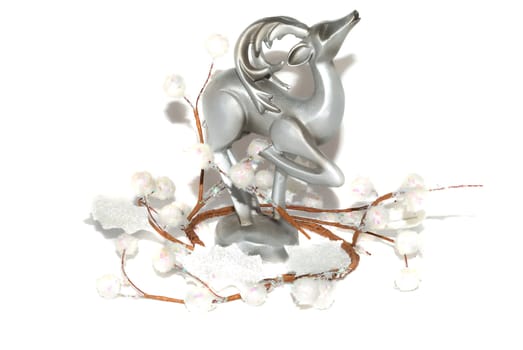 Silver Christmas deer with white decor isolated on the white. 