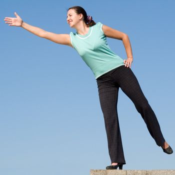 beautiful girl stretches the hand upwards