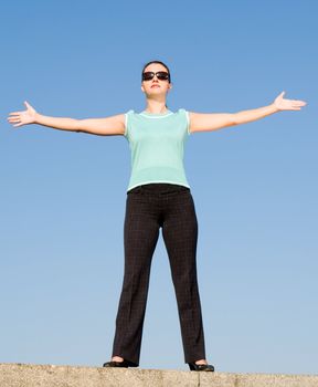 beautiful woman with sky at background