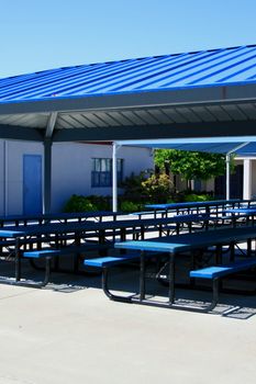 New outdoor cafeteria on a sunny day.
