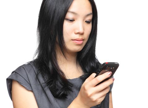 girl reads sms on phone