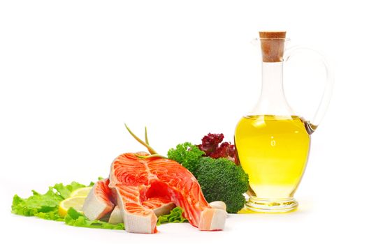 raw salmon and spices isolated