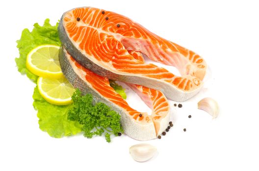 raw salmon and spices isolated
