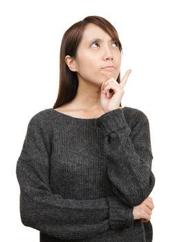 thoughtful woman looking up