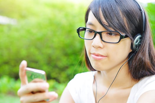 young girl listening music