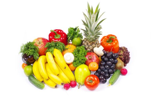 Fresh fruits and vegetables isolated on white
