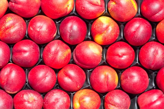 Crate of fresh nectarines in a market