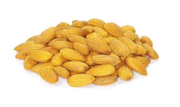 Pile of almonds in isolated white background