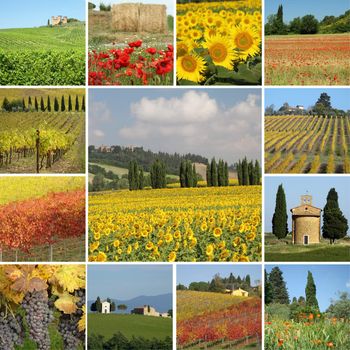 collage with scenic landscapes in Tuscany