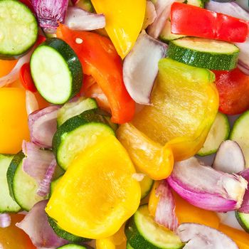 Vibrant background image of mixed chopped vegetables for cooking