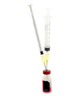 Medical Vaccine and Hypodermic Syringe isolated on white background