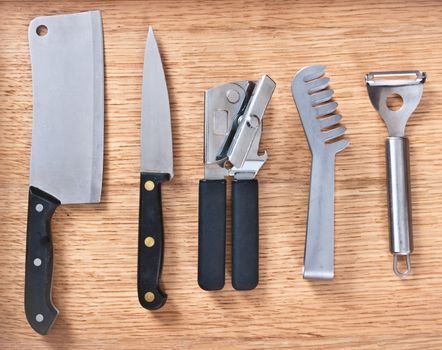 Detailed image of various modern kitchen utensils