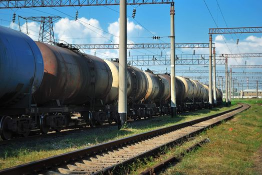 the train transports tanks with oil and fuel