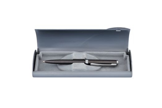 ballpoint pen in a case against a white background