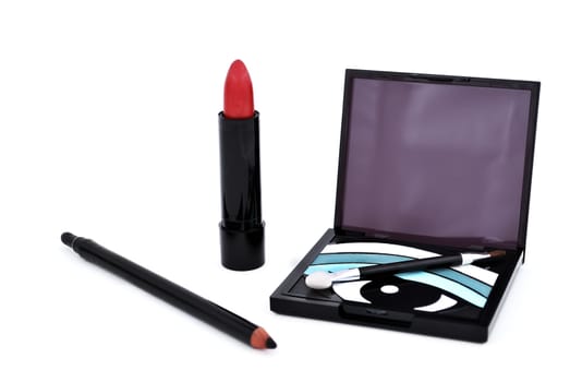 cosmetic set: lipstick, eye shadow and eye shadow