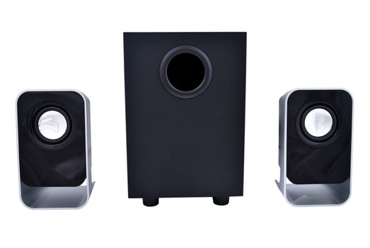 2.1 computer speakers on a white background