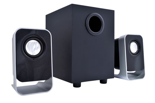 2.1 computer speakers on a white background
