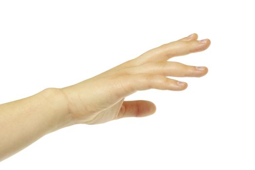 Extended hand for help on a white background