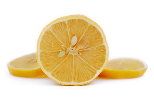 chopped lemon slices on white background