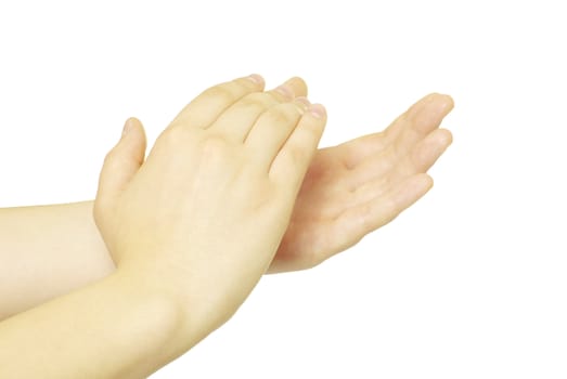 Man is giving applause on a white background